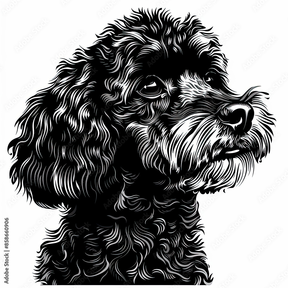 A black and white drawing of a poodle dog A black and white drawing of a poodle dog