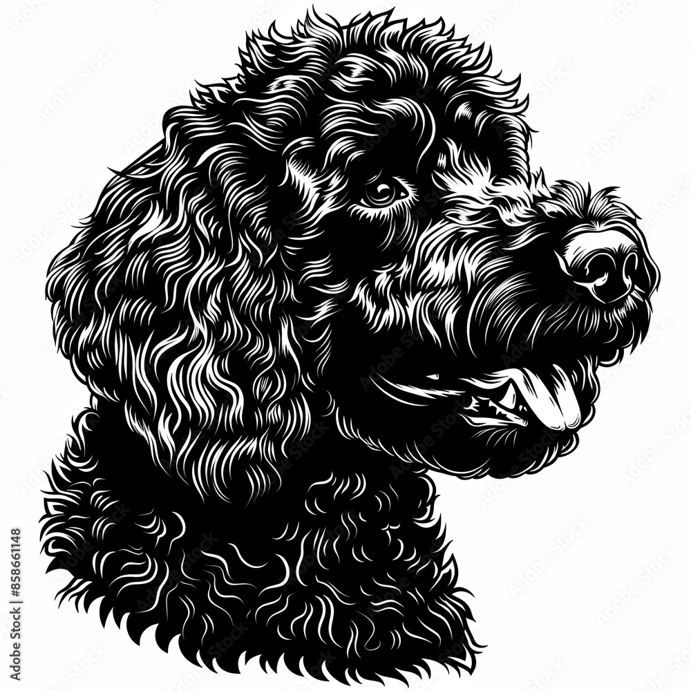 A black and white drawing of a poodle dog A black and white drawing of a poodle dog