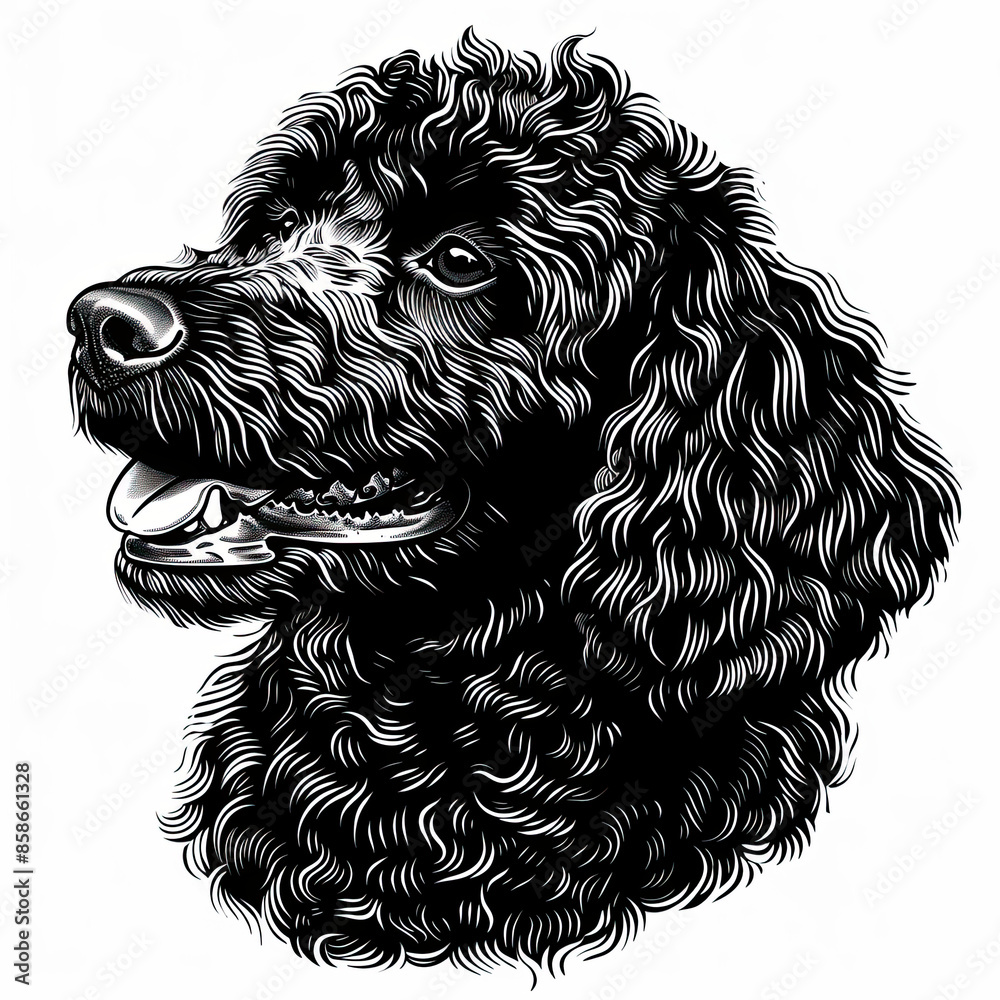 A black and white drawing of a poodle dog A black and white drawing of a poodle dog