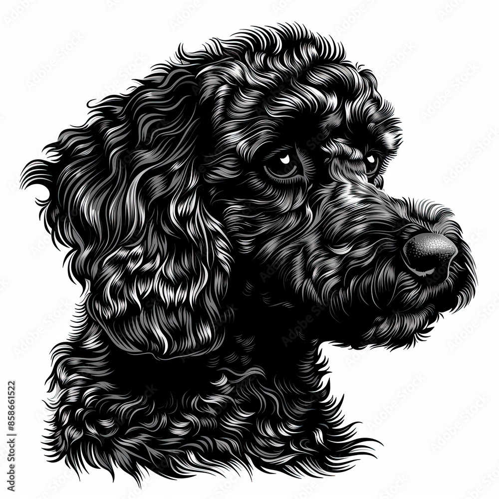 A black and white drawing of a poodle dog A black and white drawing of a poodle dog