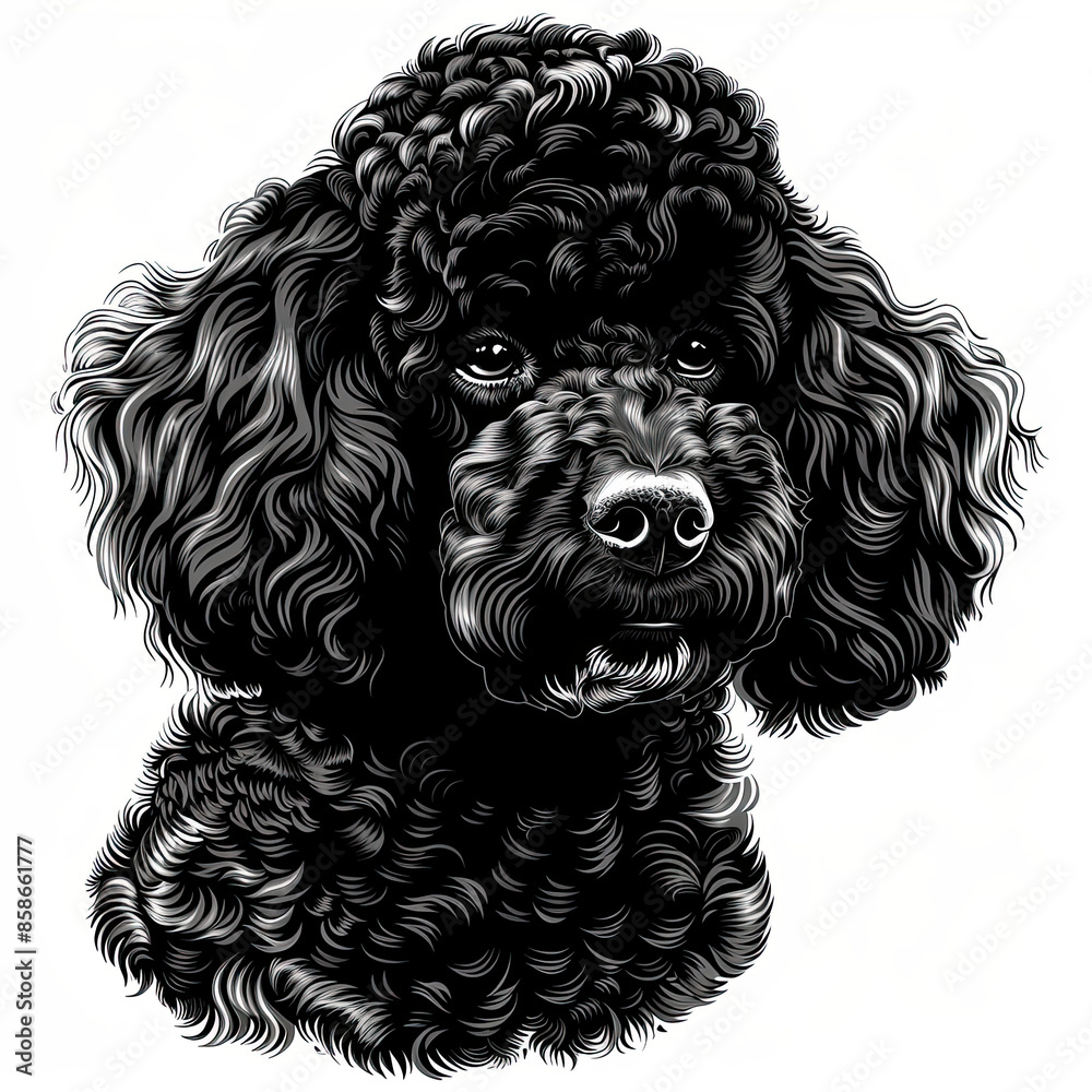 A black and white drawing of a poodle dog A black and white drawing of a poodle dog