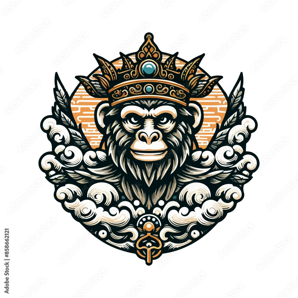 monkey king wear crown and smoking mascot symbol cartoon illustration vector monkey king wear crown and smoking mascot symbol cartoon illustration vector