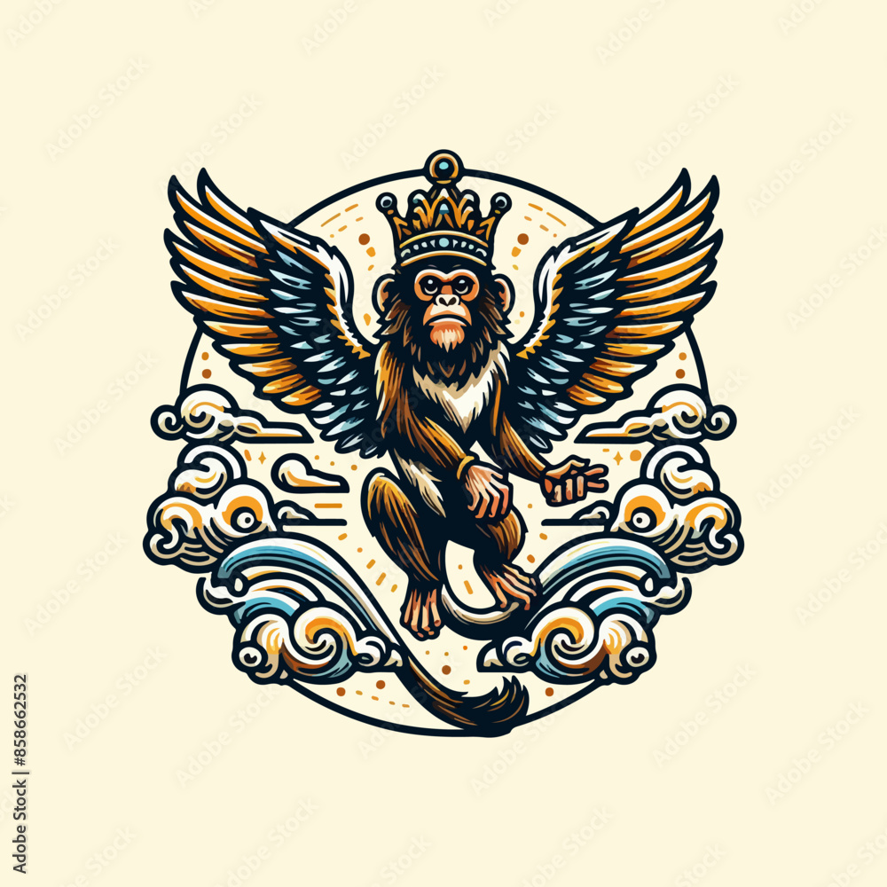 monkey king wear crown and smoking mascot symbol cartoon illustration vector monkey king wear crown and smoking mascot symbol cartoon illustration vector
