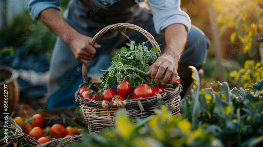 Fototapeta premium Person harvesting tomatoes