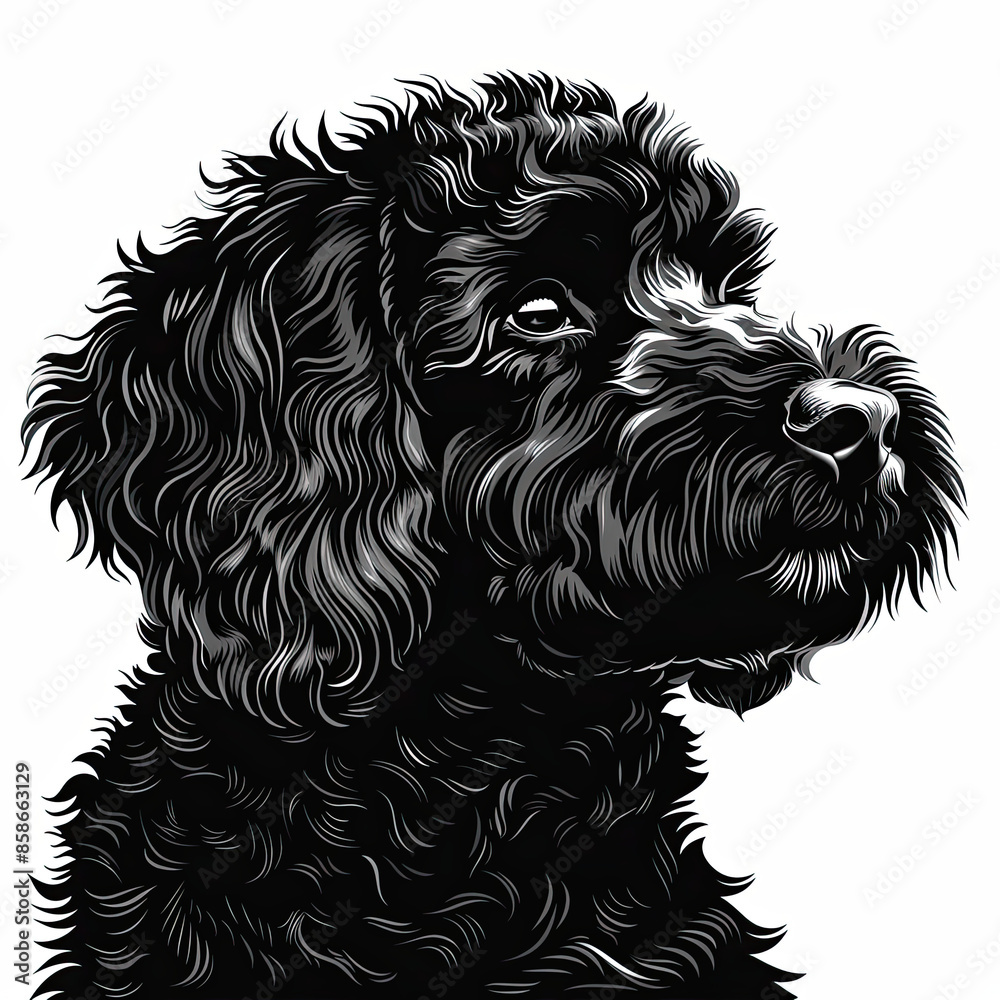 A black and white drawing of a poodle dog A black and white drawing of a poodle dog