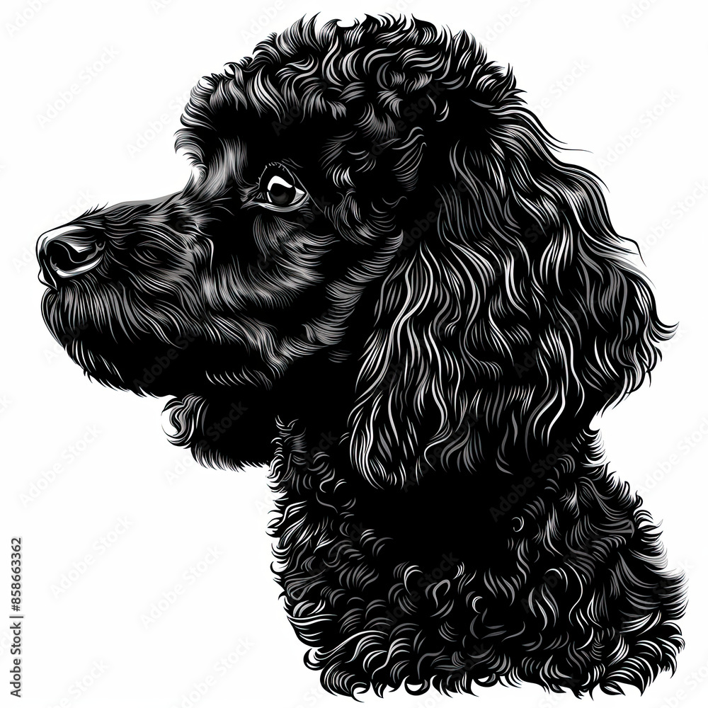 A black and white drawing of a poodle dog A black and white drawing of a poodle dog