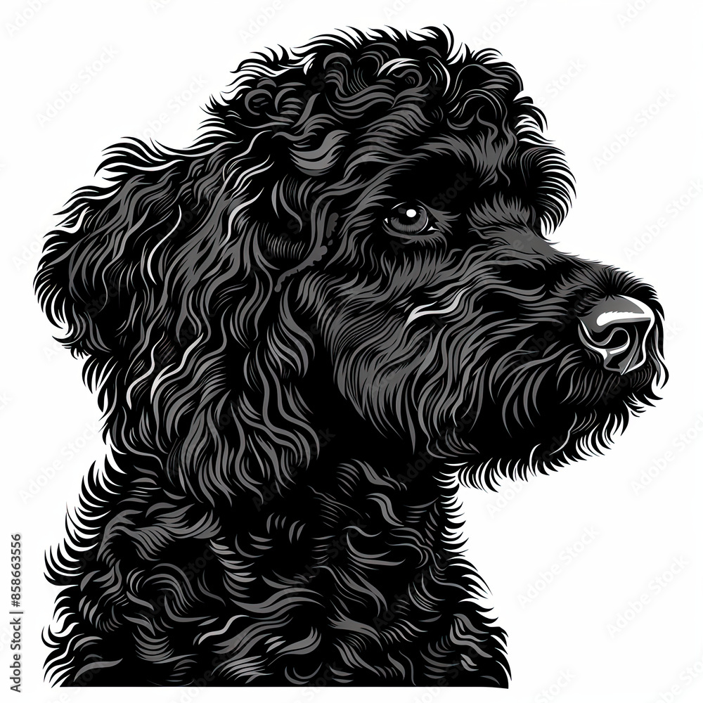 A black and white drawing of a poodle dog A black and white drawing of a poodle dog
