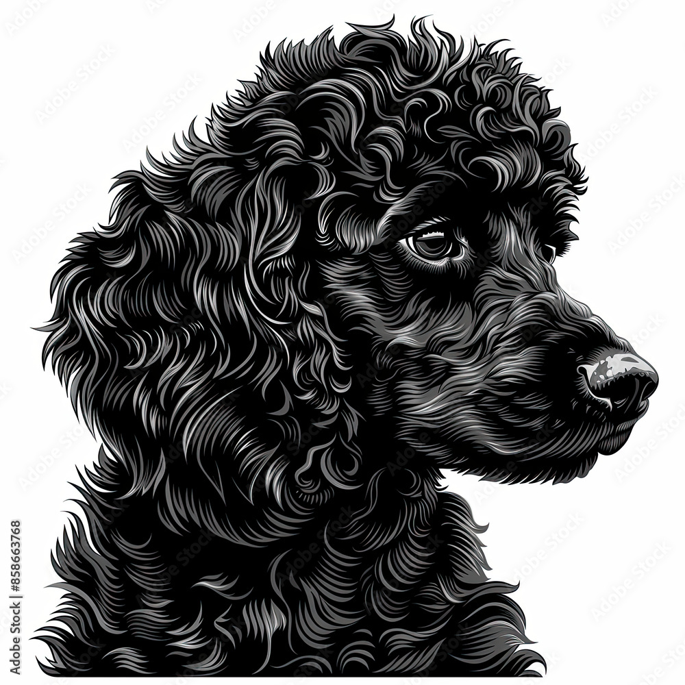 A black and white drawing of a poodle dog A black and white drawing of a poodle dog