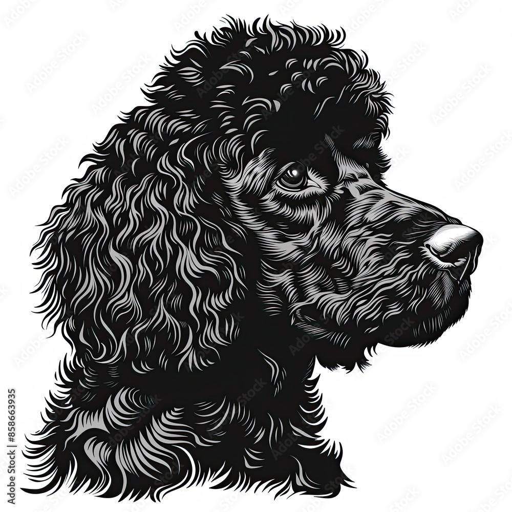 A black and white drawing of a poodle dog A black and white drawing of a poodle dog