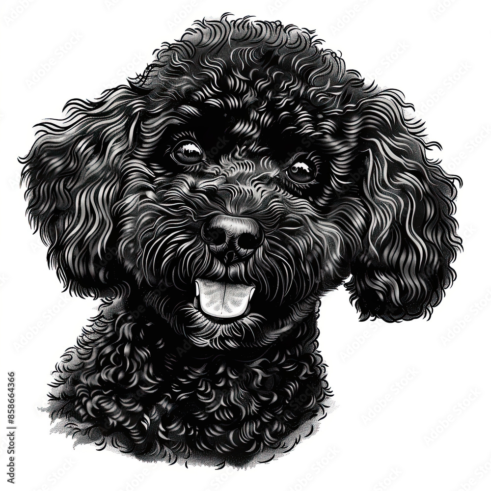 A black and white drawing of a poodle dog A black and white drawing of a poodle dog