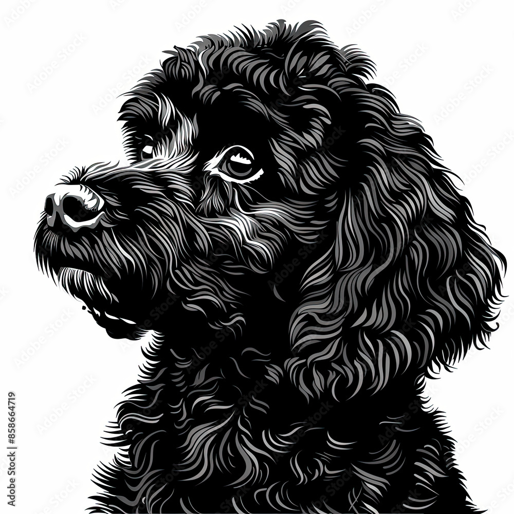 A black and white drawing of a poodle dog A black and white drawing of a poodle dog