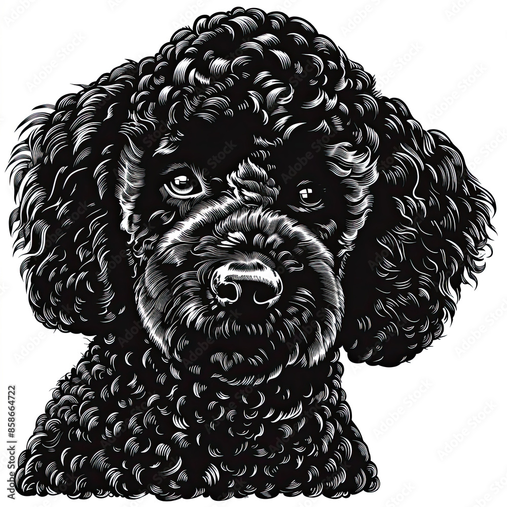 A black and white drawing of a poodle dog A black and white drawing of a poodle dog