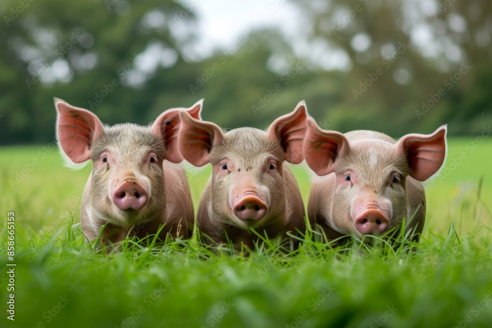 View from beside body of a three Tamworth pig standing on grass, Awe-inspiring, Full body shot ::2 low Angle View View from beside body of a three Tamworth pig standing on grass, Awe-inspiring, Full body shot ::2 low Angle View