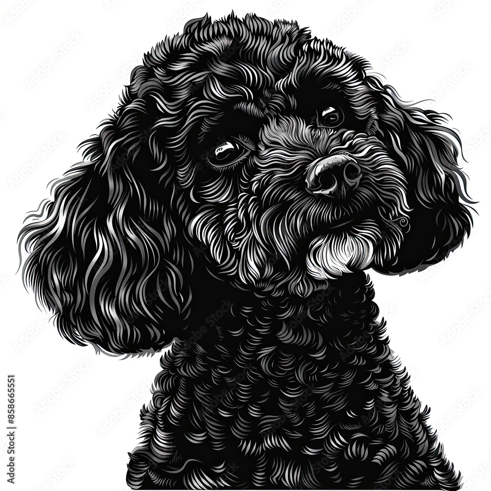 A black and white drawing of a poodle dog A black and white drawing of a poodle dog
