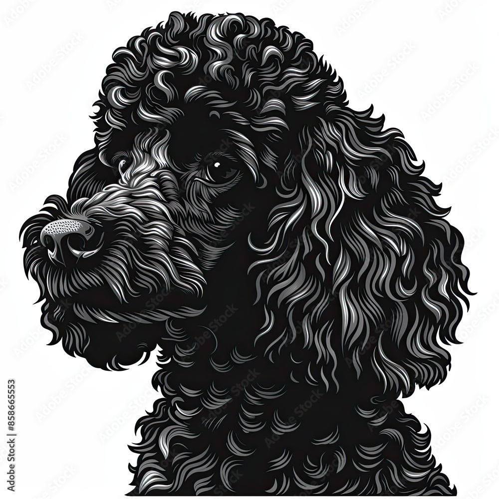 A black and white drawing of a poodle dog A black and white drawing of a poodle dog
