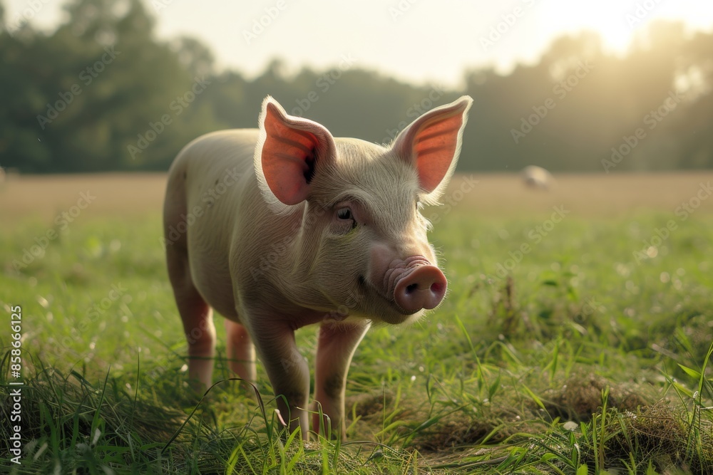 View from side body of a three Duroc pig standing on grass, Awe-inspiring, Full body shot ::2 Side Angle View View from side body of a three Duroc pig standing on grass, Awe-inspiring, Full body shot ::2 Side Angle View