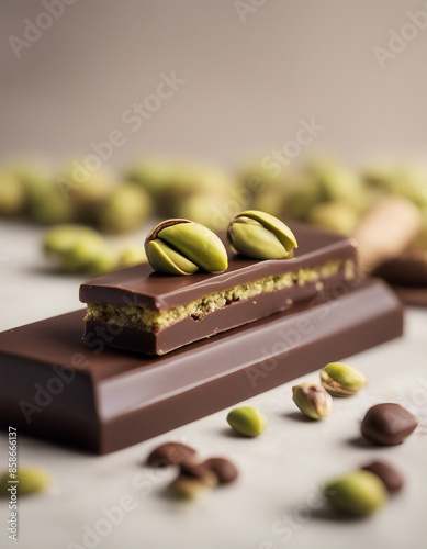 A bar of chocolate containing pistachios. photo