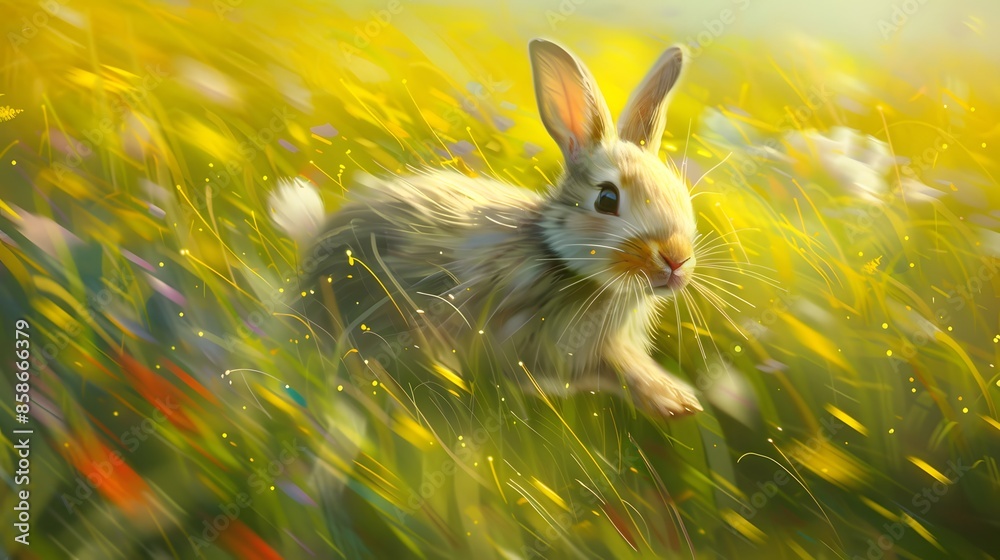 Little siamese rabbit running on the field in summer. Little siamese rabbit running on the field in summer.