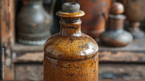 Antique Victorian stoneware bottle with brown salt glaze
