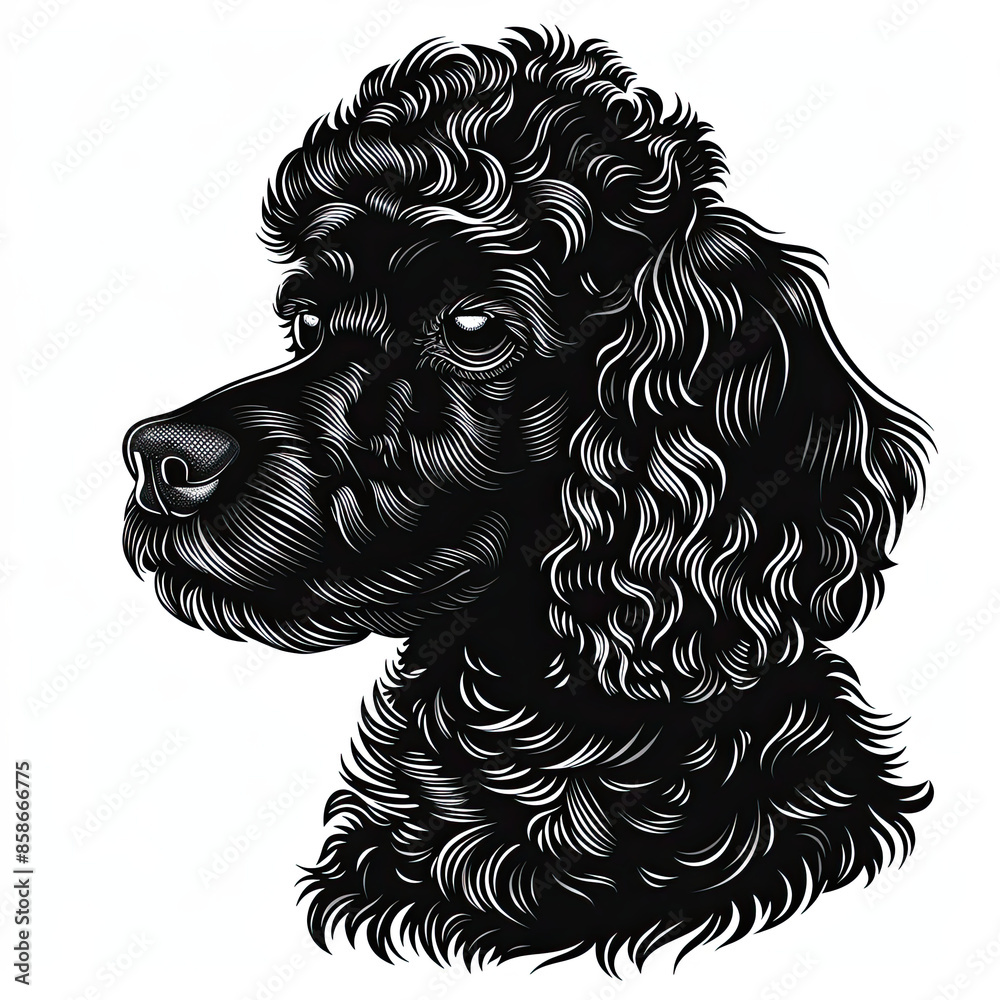 A black and white drawing of a poodle dog A black and white drawing of a poodle dog