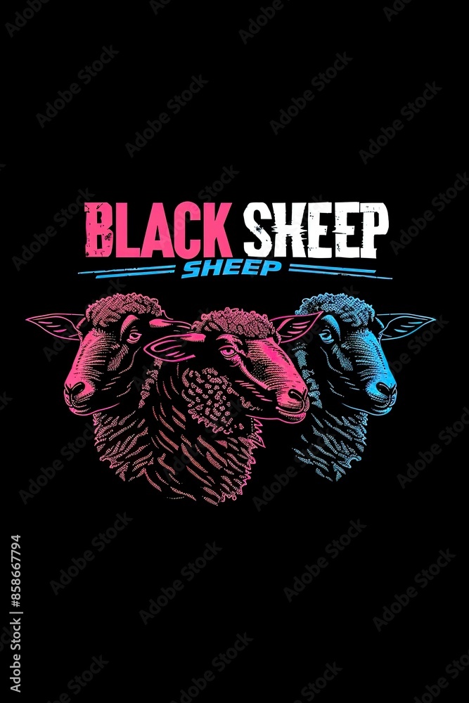 custom made wallpaper toronto digitalvivid colourful graphic design on a black backround that's easily removable, vector, it features the phrase "BLACK SHEEP" - generative ai