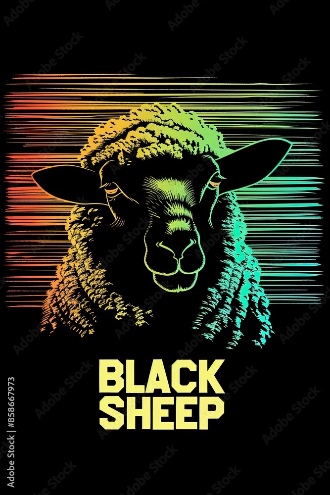 custom made wallpaper toronto digitalvivid colourful graphic design on a black backround that's easily removable, vector, it features the phrase "BLACK SHEEP" - generative ai