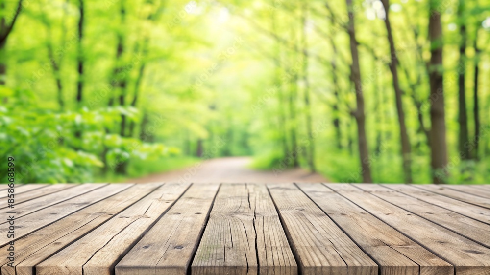 Empty Wooden Platform And Spring Forest Blur Background Empty Wooden Platform And Spring Forest Blur Background