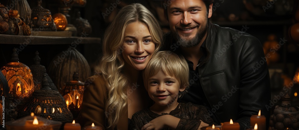 portrait of Happy Family preparing for Halloween party portrait of Happy Family preparing for Halloween party
