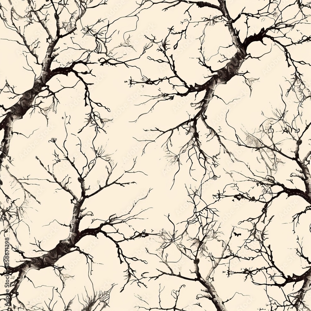 Generate a repeating natural pattern showcasing tree branches with minimalistic detail. Use a monochromatic palette with shades of brown. The design should evoke a serene and natural feel, perfect Generate a repeating natural pattern showcasing tree branches with minimalistic detail. Use a monochromatic palette with shades of brown. The design should evoke a serene and natural feel, perfect