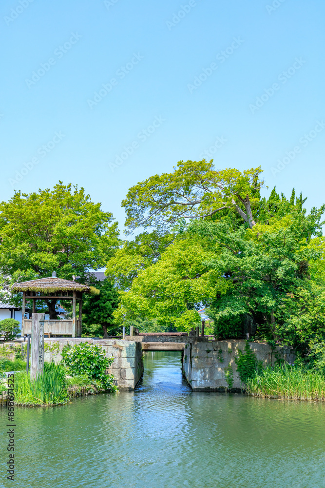 初夏の柳川城堀水門 福岡県柳川市 Yanagawa Castle Moat Water Gate in early summer. Fukuoka Pref, Yanagawa City. 初夏の柳川城堀水門 福岡県柳川市 Yanagawa Castle Moat Water Gate in early summer. Fukuoka Pref, Yanagawa City.