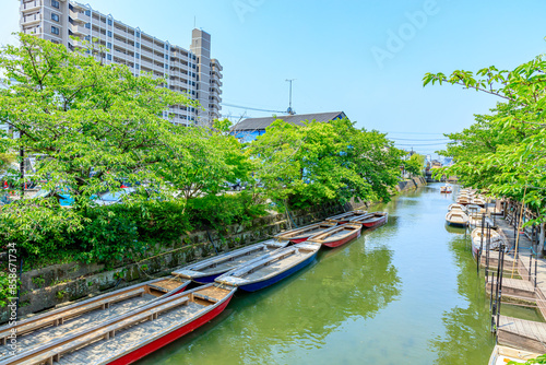 初夏の柳川の風景　松月乗船場　福岡県柳川市　Scenery of Yanagawa in early summer. Shogetsu boarding area. Fukuoka Pref, Yanagawa City. photo