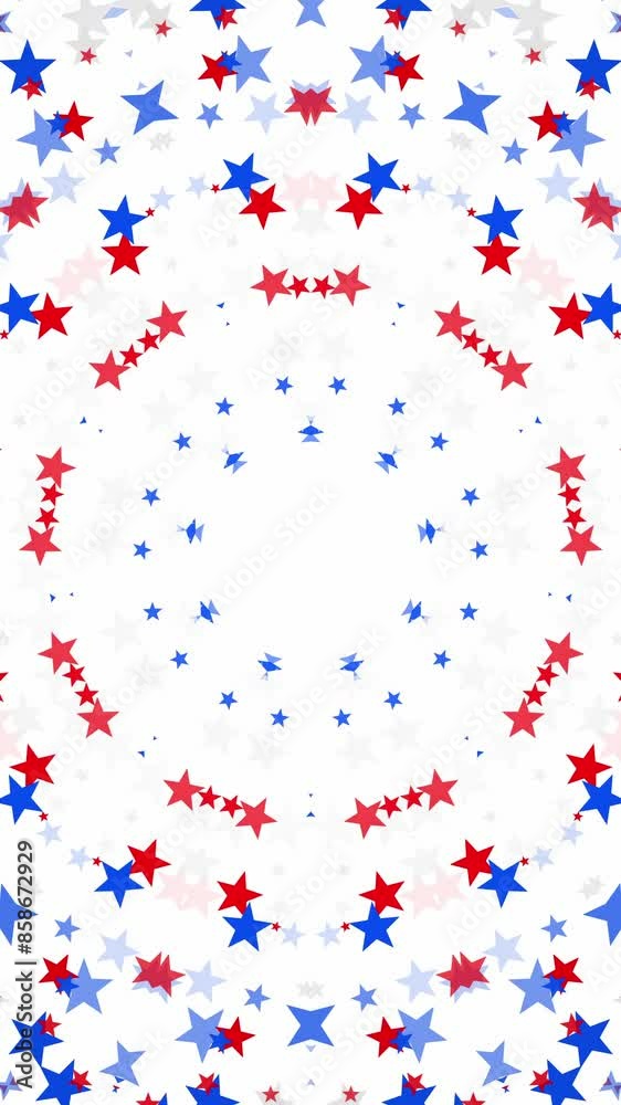 Red white and blue stars in a circular kaleidoscope pinwheel patterns on white background for USA celebrations like 4th of July, Memorial Day, Veteran's Day or other patriotic US American holidays. Red white and blue stars in a circular kaleidoscope pinwheel patterns on white background for USA celebrations like 4th of July, Memorial Day, Veteran's Day or other patriotic US American holidays.