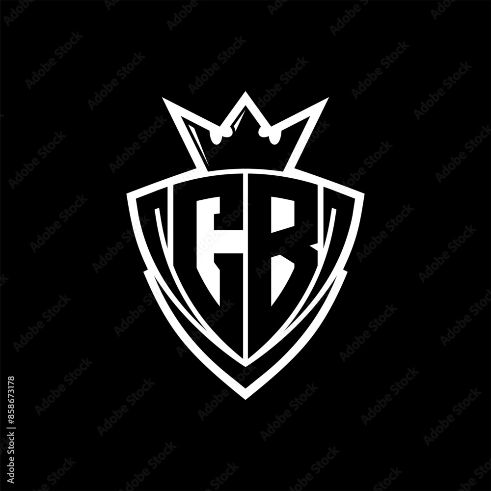 CB Letter logo with sharp triangle shield shape with crown inside white outline on black background template design CB Letter logo with sharp triangle shield shape with crown inside white outline on black background template design