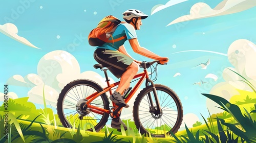 cycling tour, track, bicycle, geometric, cyclist stylized vector. Bicycle accident sign. A Young man is cycling a bicycle. Sports activity.  © Ziyan Yang