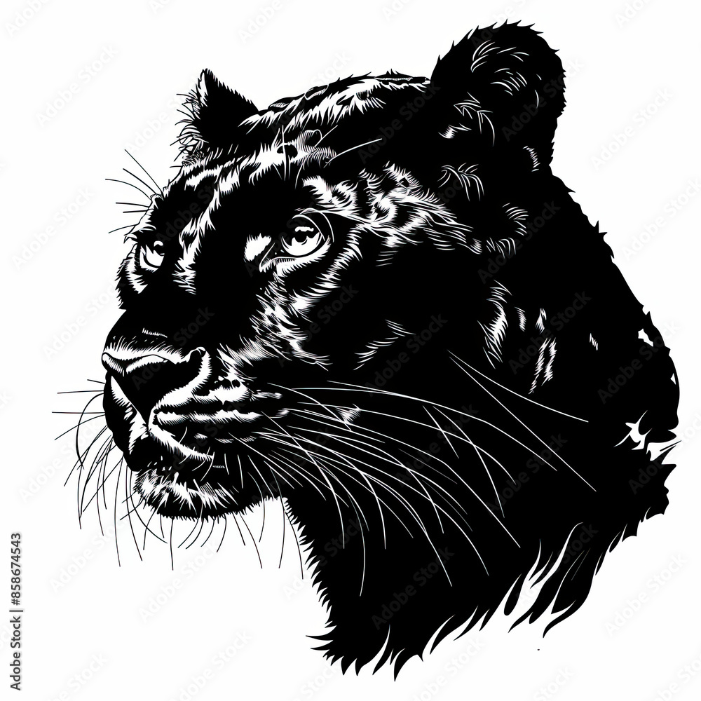 A black and white drawing of a panther 's head A black and white drawing of a panther 's head