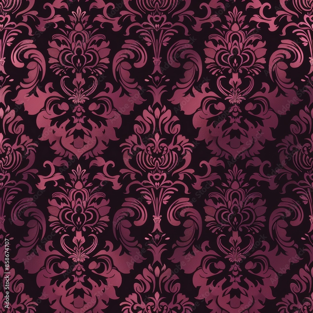 Generate a repeating damask pattern showcasing ornate medallion motifs. Use a single color like deep burgundy. The design should be rich and decorative, suitable for formal fabric applications. Generate a repeating damask pattern showcasing ornate medallion motifs. Use a single color like deep burgundy. The design should be rich and decorative, suitable for formal fabric applications.