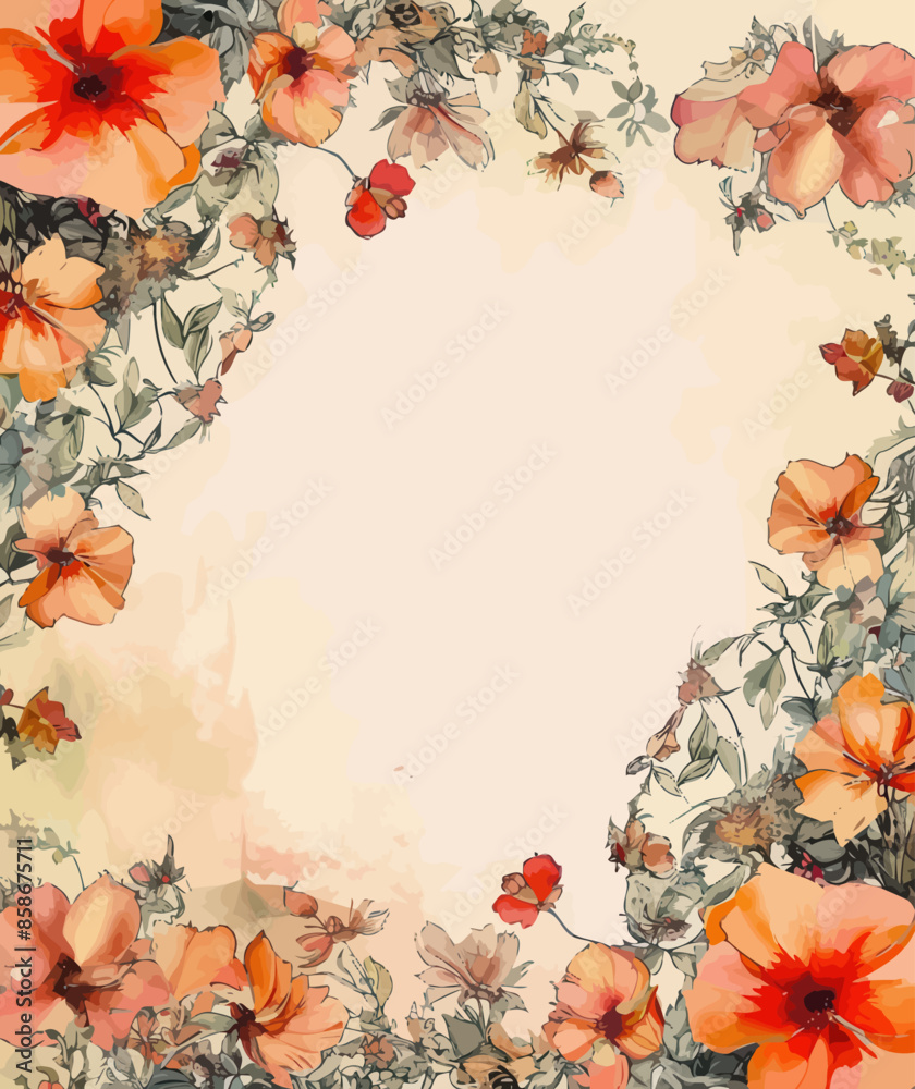 Fototapeta premium Floral Border: Vibrant Watercolor Flowers