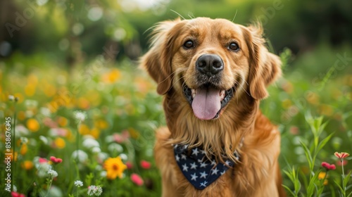 Patriotic Pooch: Dog sporting American flag bandana