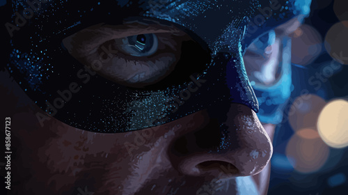 Vigilant Eyes: A Close-up of a Masked Figure's Intense Gaze