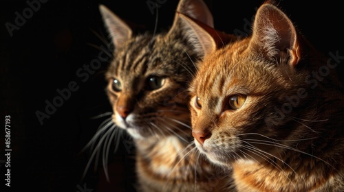 Brown Cats Against Black Background