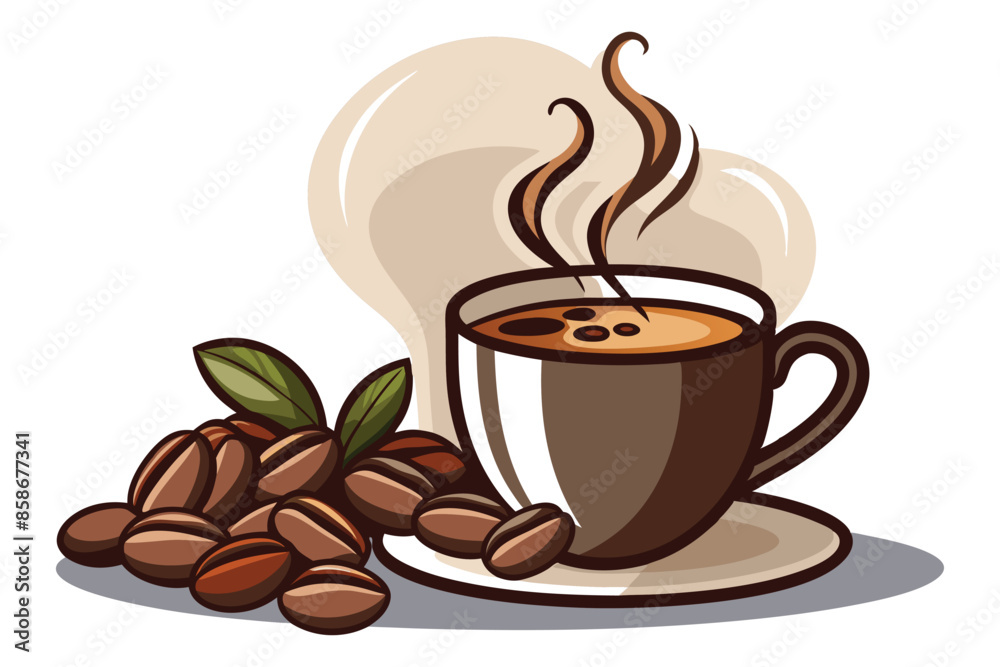 Obraz premium coffee beans and cup steam I.eps