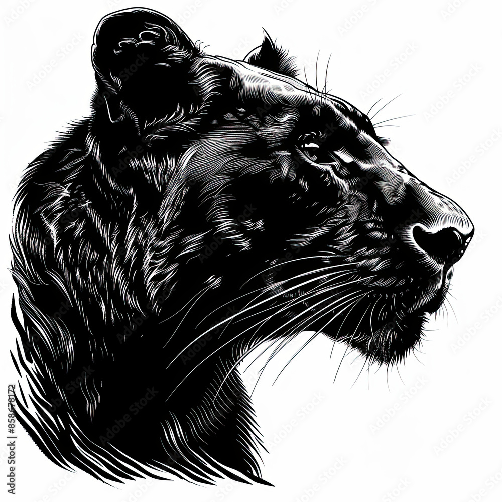 A black and white drawing of a panther 's head A black and white drawing of a panther 's head