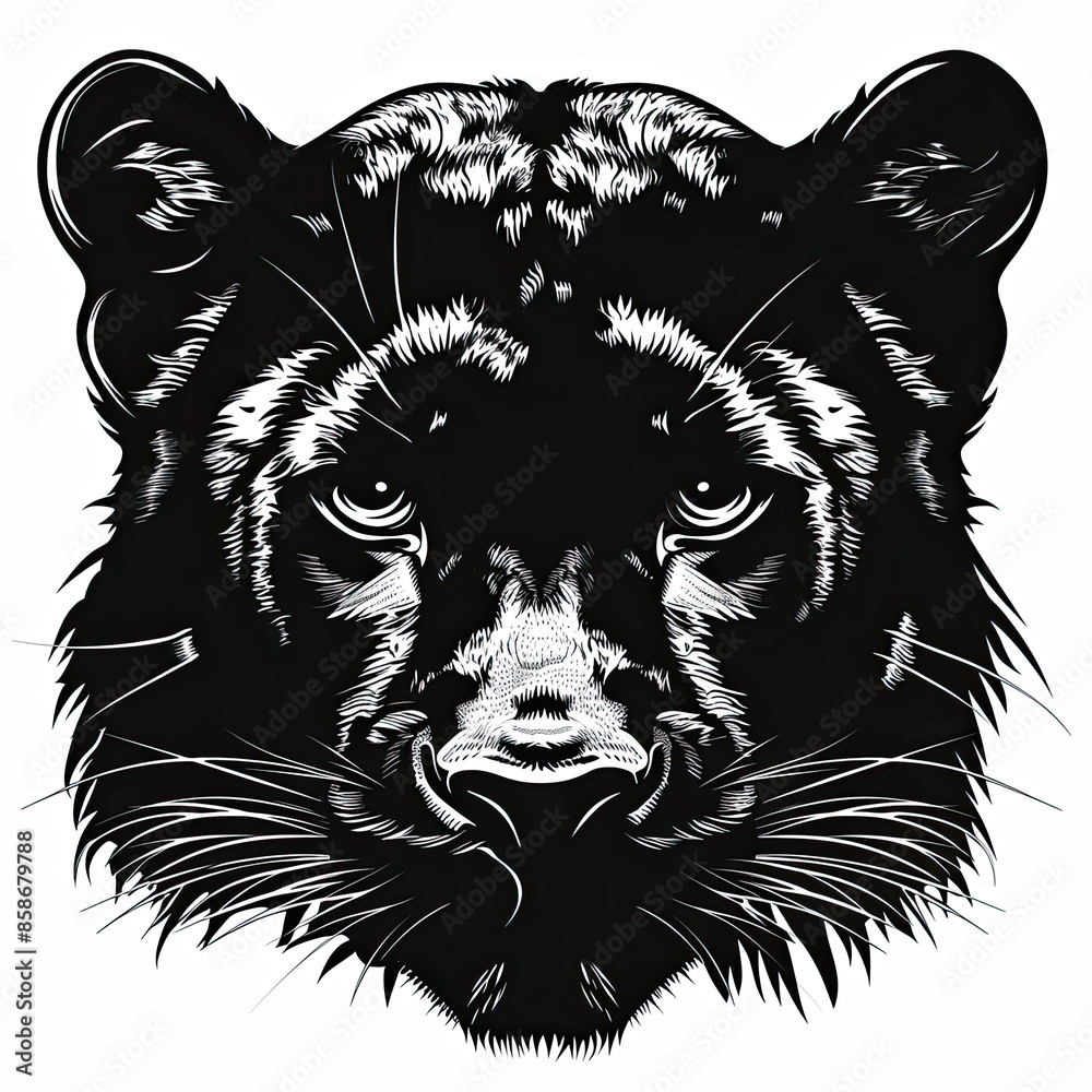 Fototapeta premium A black and white drawing of a panther 's face