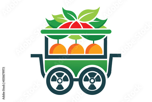 Vintage cart with orange food, juice glass, and basket, a classic transport illustration
