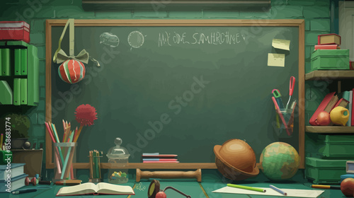 Chalkboard with the Name 'Sarah' and Various School Supplies