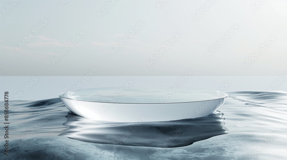 A single contact lens floating on water with ripples. A single contact lens floating on water with ripples.