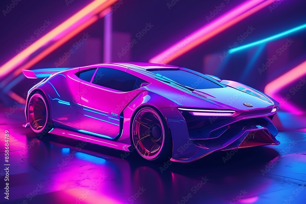 Close up of a car with neon lights on floor. Perfect for backgrounds, automotive articles, nightlife concepts, and urban design themes. Close up of a car with neon lights on floor. Perfect for backgrounds, automotive articles, nightlife concepts, and urban design themes.
