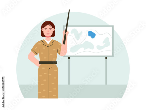 Female soldiers are strategizing. Army vector illustration