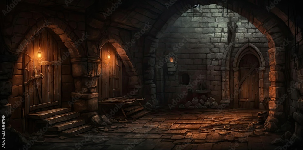 dungeon background of a dark fantasy castle featuring a wooden door dungeon background of a dark fantasy castle featuring a wooden door