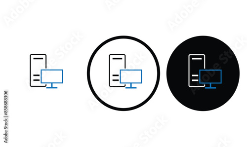 icon Computer Pc black outline for web site design 
and mobile dark mode apps 
Vector illustration on a white background